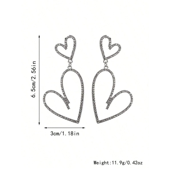 1 Pair Silver & Gold Heart Earrings Rhinestone Dangle Stud Jewelry Women Gift.SH - Picture 5 of 6